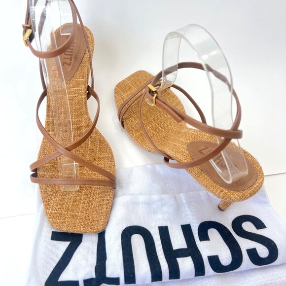 Schutz Bari Womens Brown Leather Sandals Strappy Ankle strap Heels Size 7.5 - Picture 3 of 11